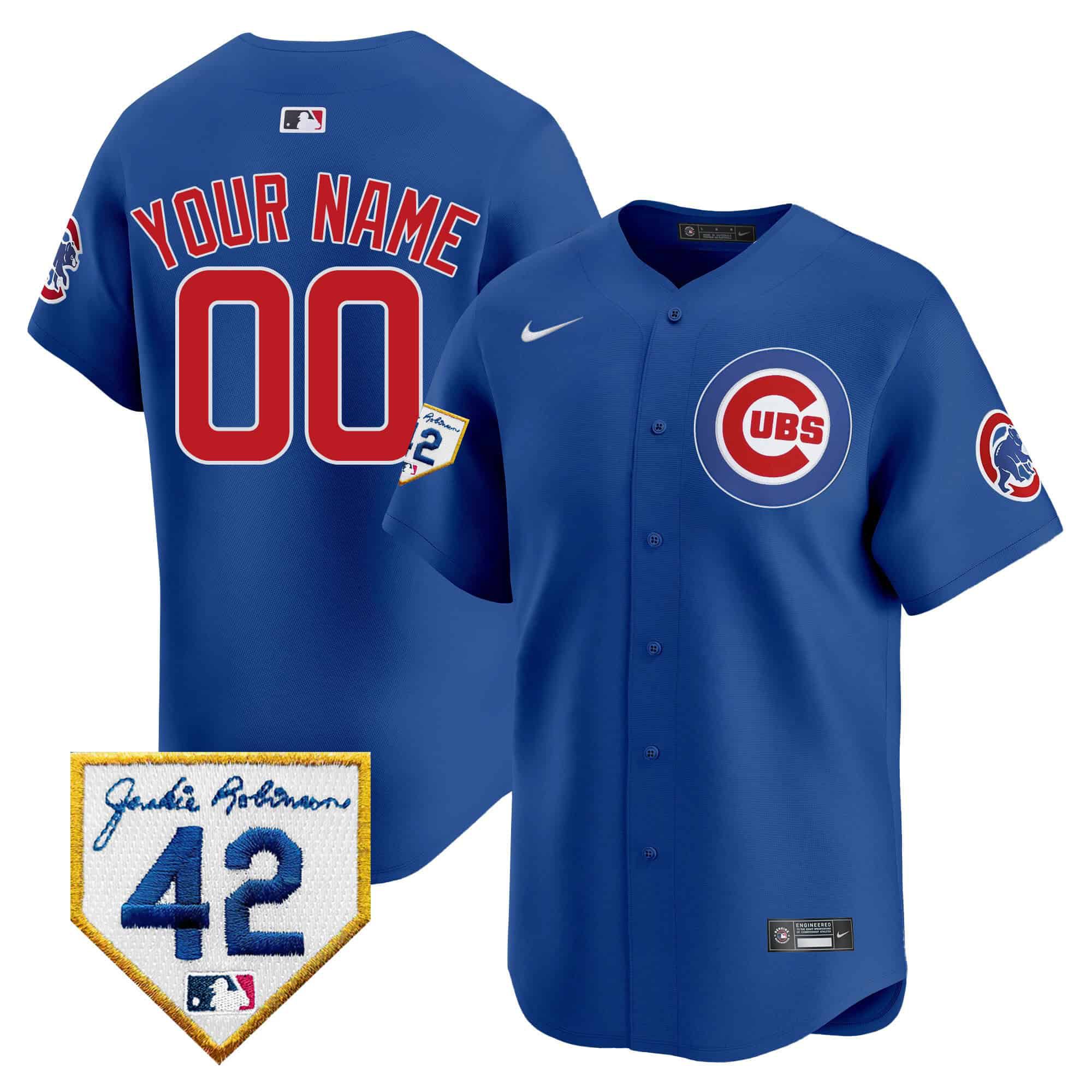 Men Chicago Cubs Blue Nike 2024 Jackie Robinson Patch Vapor Premier Limited Custom MLB Jersey